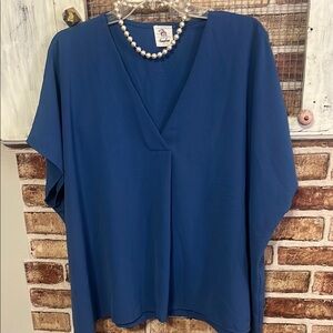Elegant Blue V-Neck Boutique Blouse